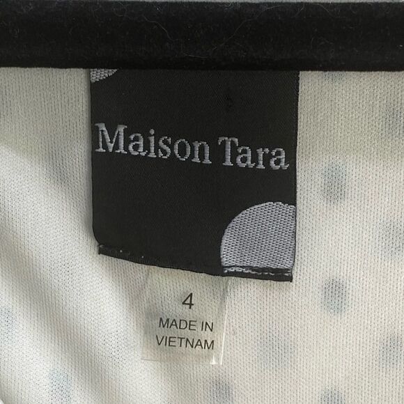 Maison Tara Wm’s Sz 4 White Blue Polka Dot Motif Jewel Neckline A Line Dress - Picture 7 of 7